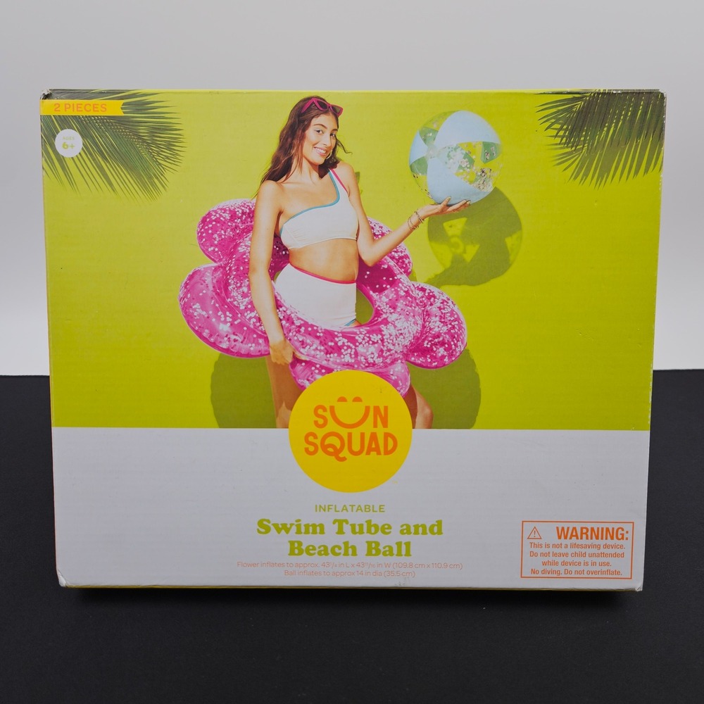 Sun Squad Inflatable Flower‎ Swim Tube and Beach Ball Set New